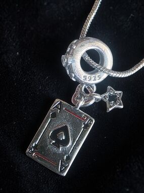 925 Sterling Silver Ace of Spades Card Pendant Necklace
